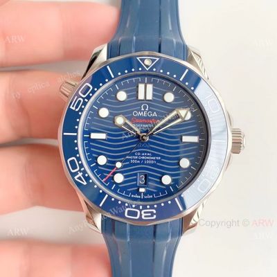 (OM Factory)Omega Seamaster 300 Replica Watch SS Blue Rubber Strap